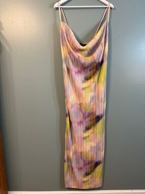 PrettyLittleThing Pastel Watercolor Cowl Neck Maxi Dress in Pink Yellow Purple